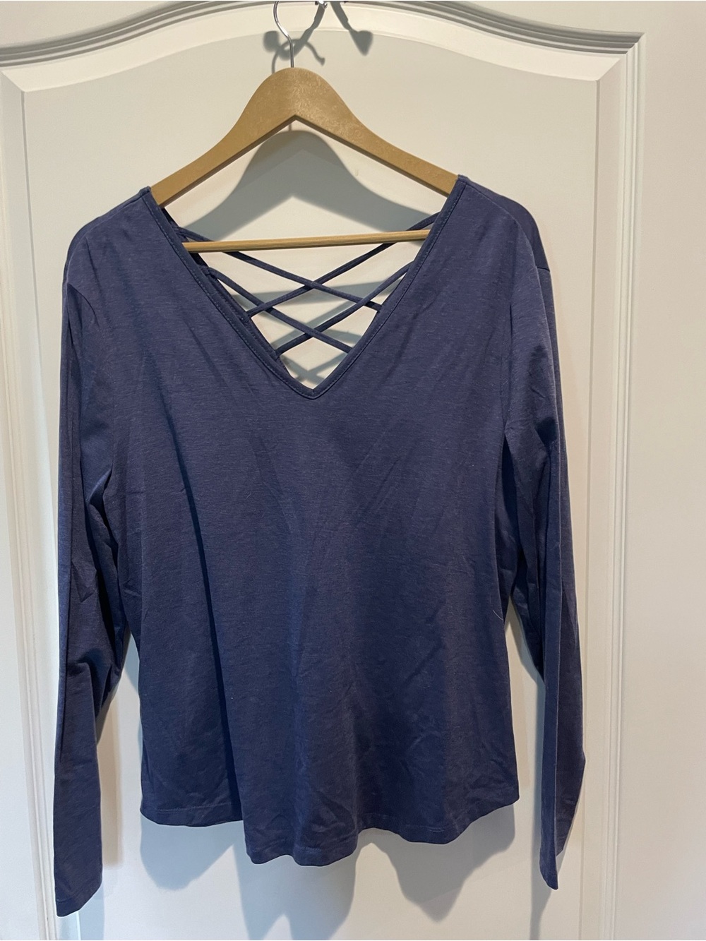 Title Nine Long-Sleeve Crisscross V-Neck Top in Dusty Blue